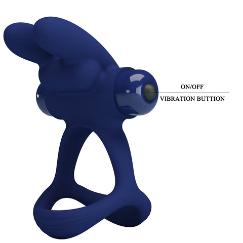 Pretty Love Luchito Powerful Vibrating Dick Ring Navy Blue - Vibrating Cock Rings