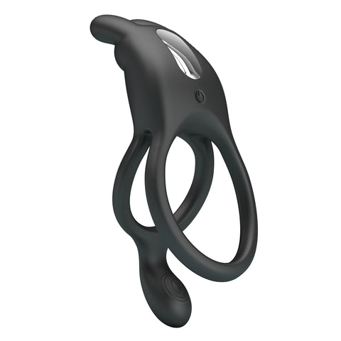 Pretty Love Rechargeable Seth Cock Ring Black - Vibrating Cock Rings
