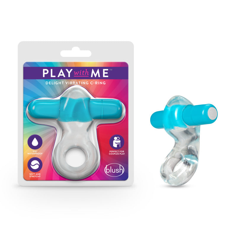 Blush Novelties Play With Me Delight Vibrating Cock Ring Clear / Blue Vibrating Cock Rings