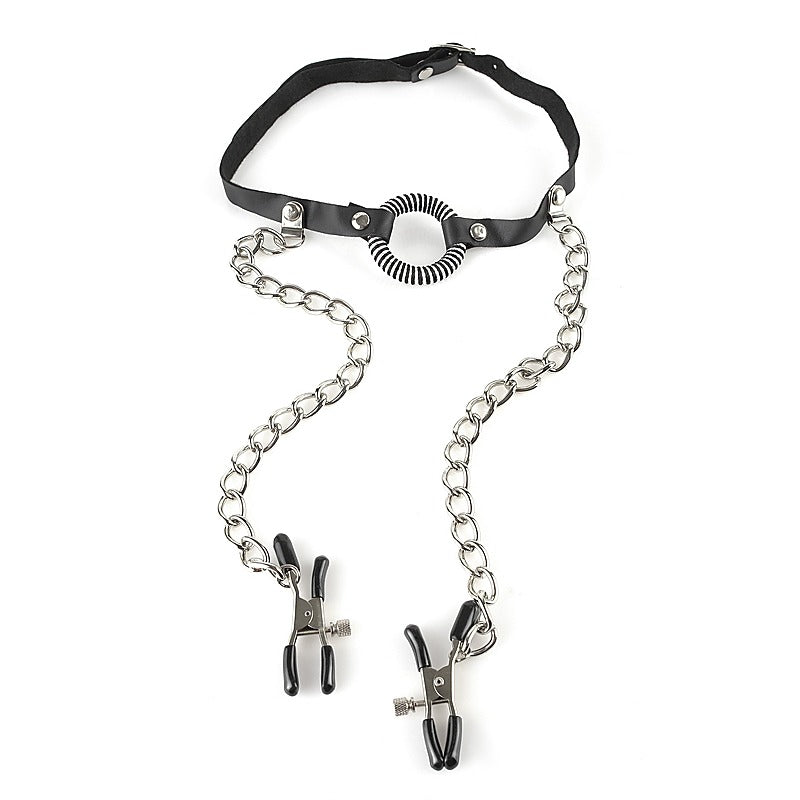 Fetish Fantasy O-Ring BDSM Gag With Nipple Clamps - Bondage Gags and Bits
