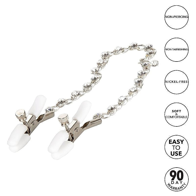 Premium Nipple Play Crystal Chain Nipple Clamps - Nipple and Clit Clamps