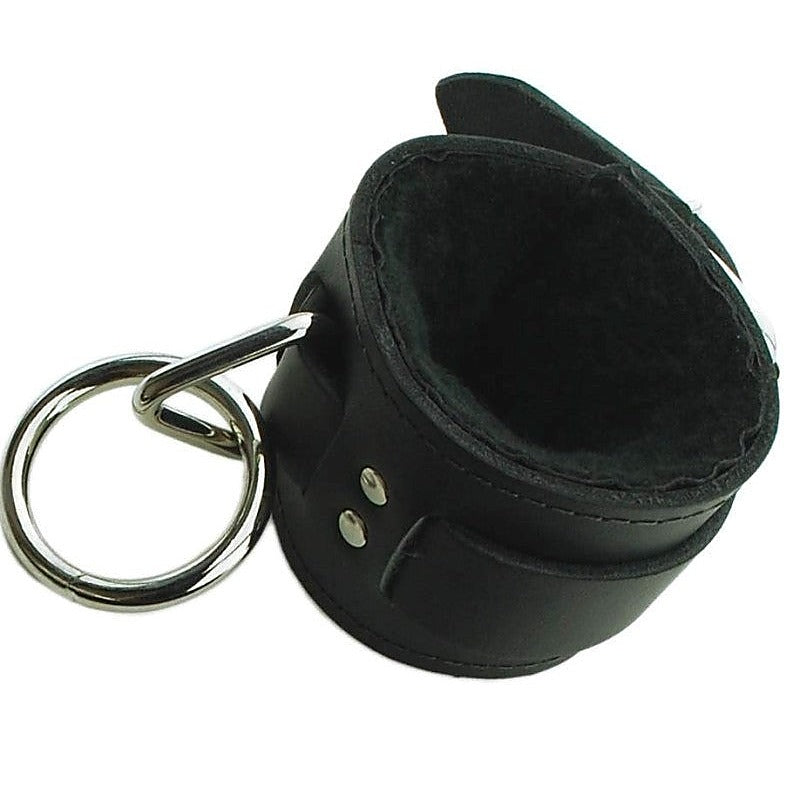 Leather Wrist Restraint with Black Faux Fur by Spartacus - Cuffs and Restraints