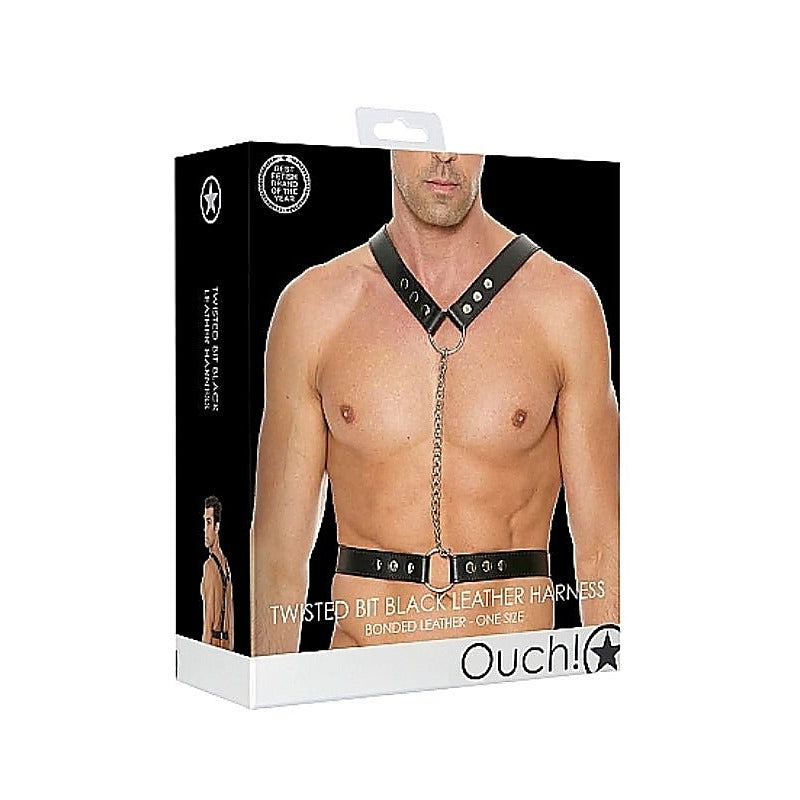 Twisted Bit Black Leather Harness by Shots Toys - Cuffs and Restraints