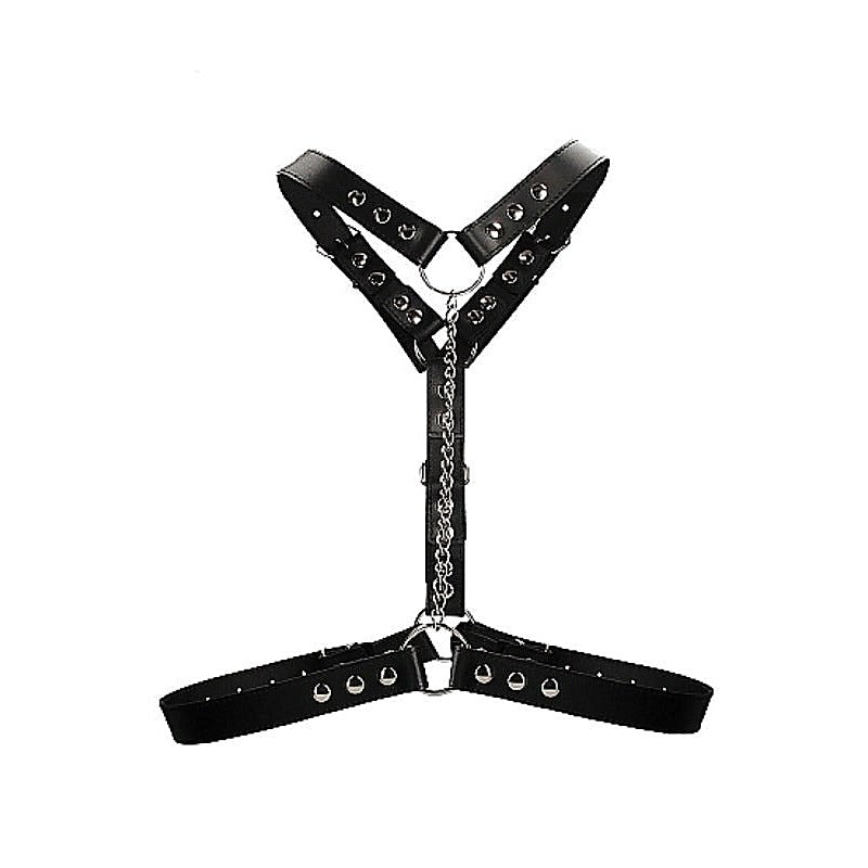 Twisted Bit Black Leather Harness by Shots Toys - Cuffs and Restraints