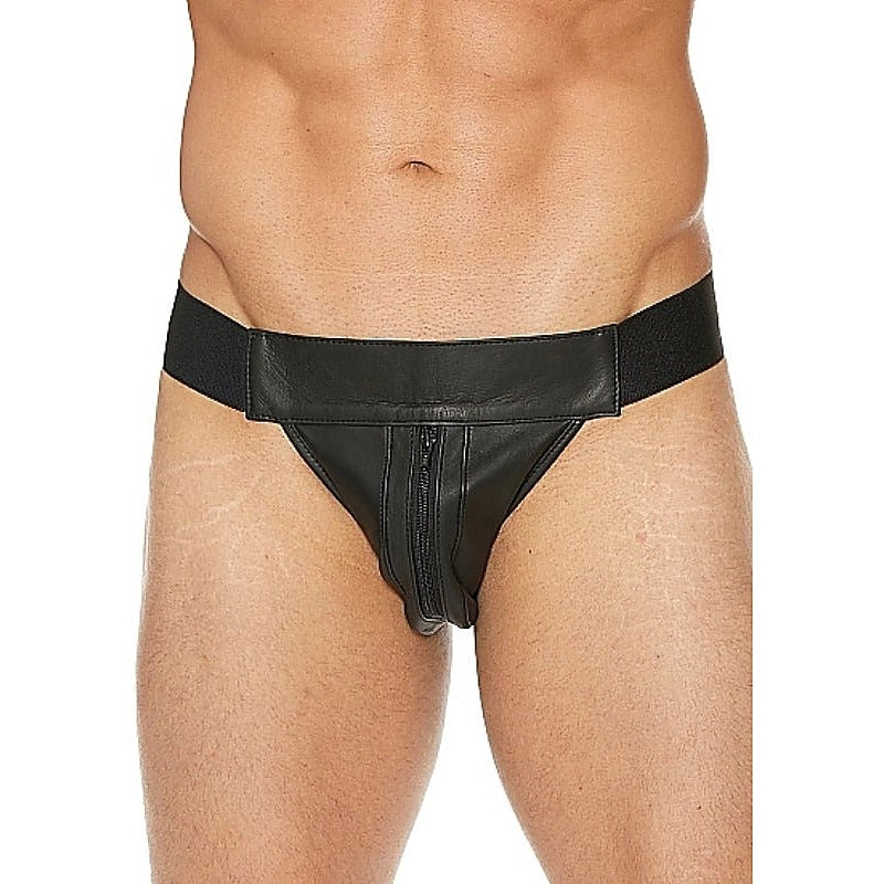 Uomo Striped Front Leather Jock by Shots Toys - His Fetish