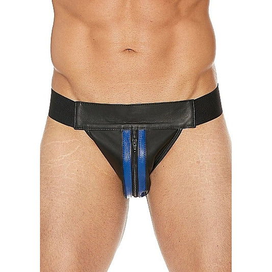 Uomo Striped Front With Zip Leather Jock Black/Blue