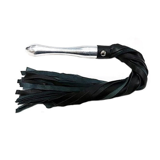Black Leather Flogger with Aluminium Handle - Whips And Crops