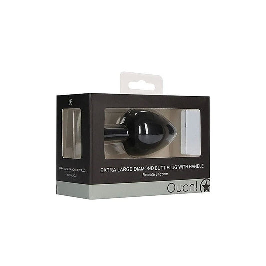 OUCH! XL Diamond Butt Plug With Handle - Black - Butt Plugs