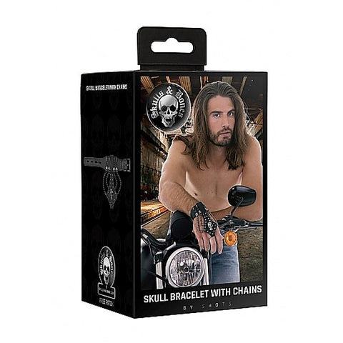 Skulls and Bones Bracelet with Skulls and Chains Black - Cuffs and Restraints