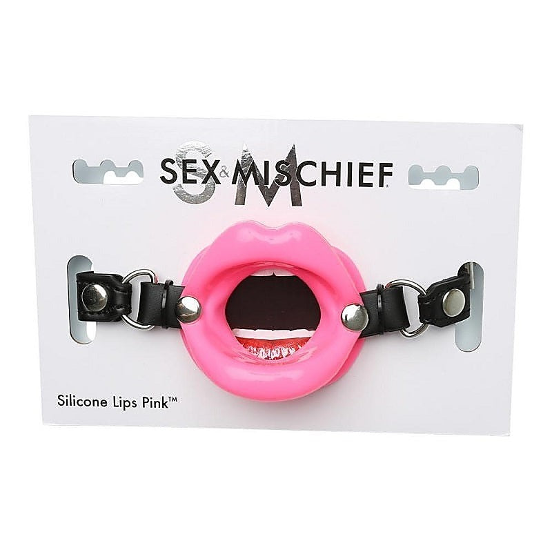 Sex and Mischief Silicone Lips Open Mouth Gag Pink - Bondage Gags and Bits
