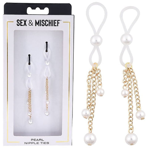 S&M Pearl Nipple Ties - Adjustable, Alluring, and Adored - Nipple and Clit Clamps