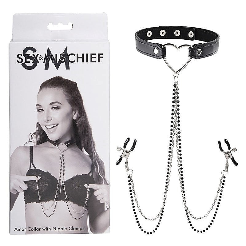 Amor Collar and Nipple Clamp Set by Sportsheets - Collars and Leads