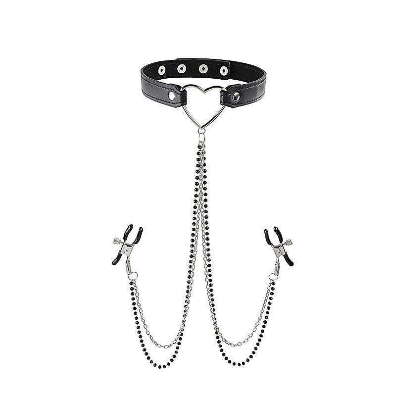 Amor Collar and Nipple Clamp Set by Sportsheets - Collars and Leads
