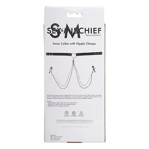 Amor Collar and Nipple Clamp Set by Sportsheets - Collars and Leads