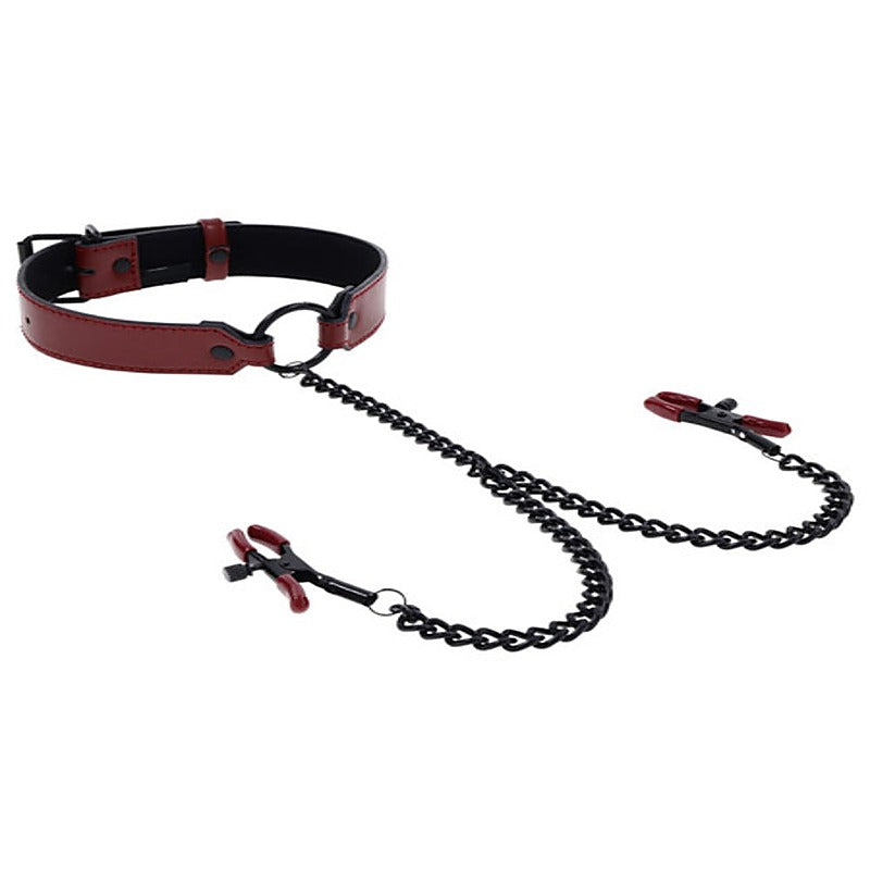 Saffron Bondage Collar with Nipple Clamps by Sportsheets - Nipple and Clit Clamps