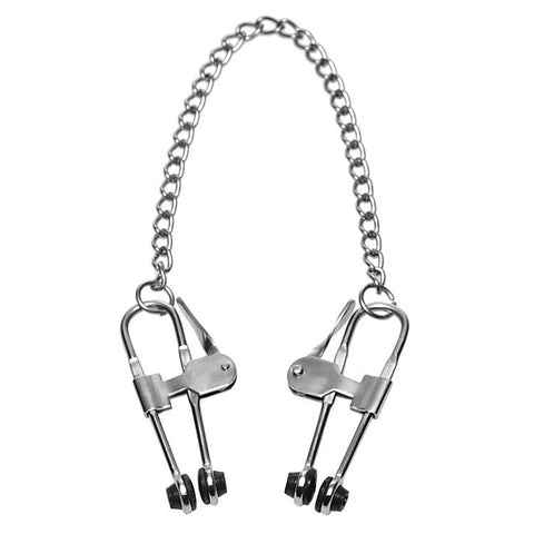 Intensity Nipple Press Clamps With Chain by XR Brands - Nipple and Clit Clamps