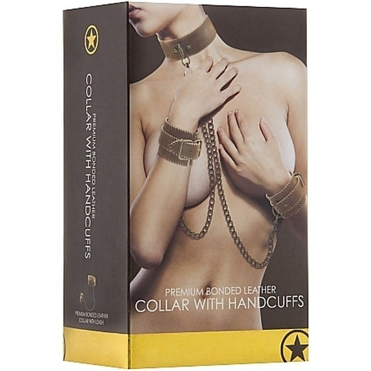 Luxury Bondage Set - Leather Collar and Cuffs by Shots Toys - Cuffs and Restraints