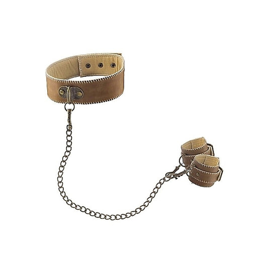 Luxury Bondage Set - Leather Collar and Cuffs by Shots Toys - Cuffs and Restraints