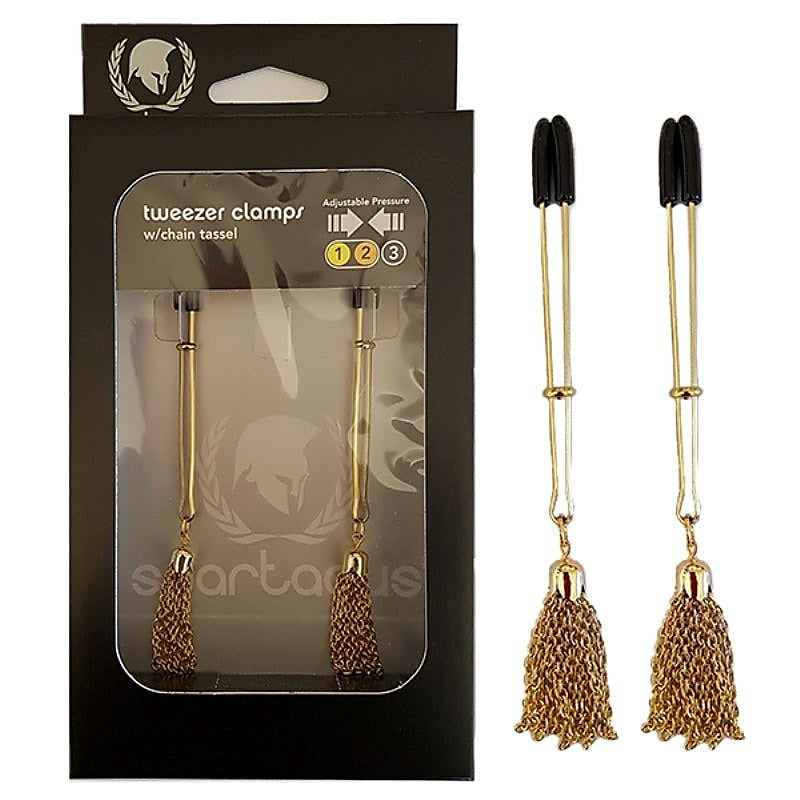 Spartacus Sensual Tweezer Clamps with Captivating Chain Tassel - Breast and Nipple Toys