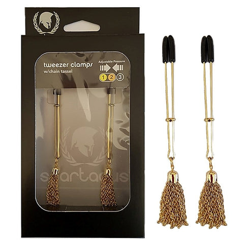 Spartacus Sensual Tweezer Clamps with Captivating Chain Tassel - Breast and Nipple Toys