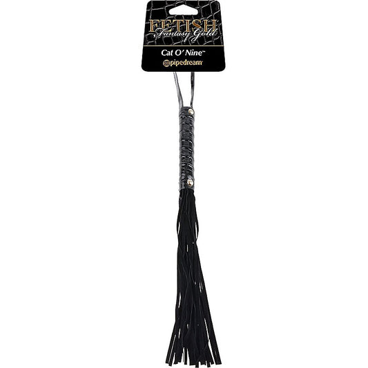 Fetish Fantasy Gold Cat O' Nine Black Leather Flogger - Whips And Crops