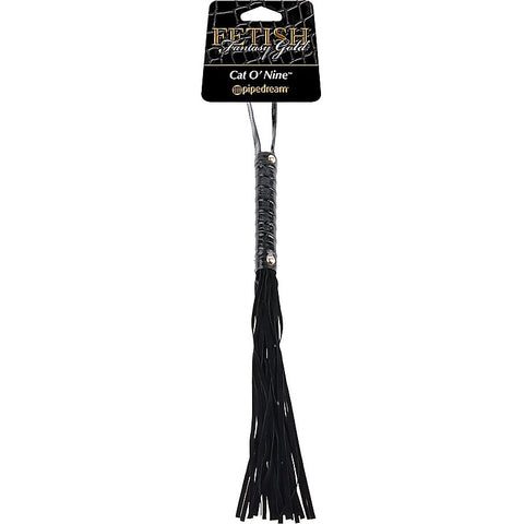 Fetish Fantasy Gold Cat O' Nine Black Leather Flogger - Whips And Crops
