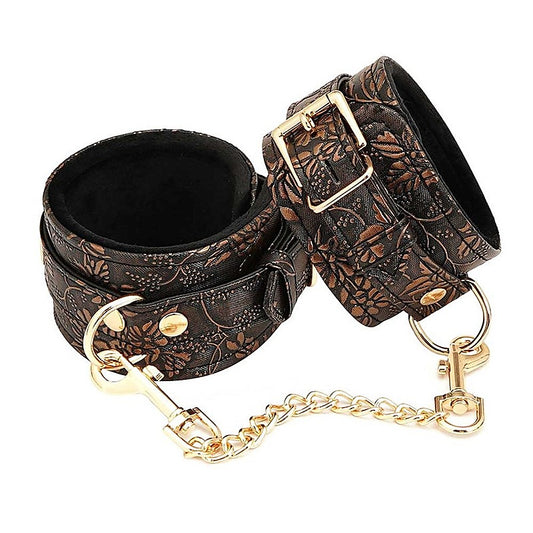 Spartacus Brown Floral Print PU Wrist Cuffs