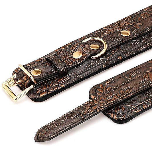 Spartacus Brown Floral Print PU Wrist Cuffs