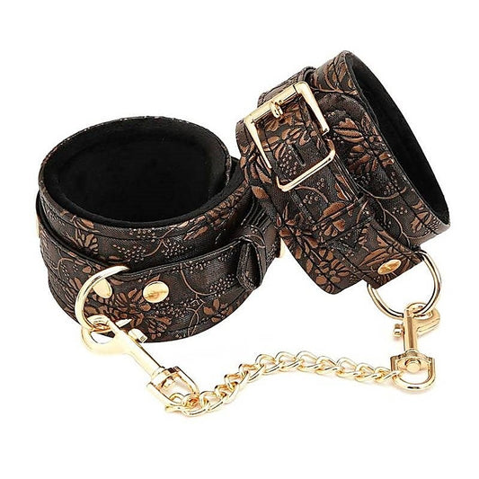 Spartacus Brown Floral Print PU Ankle Cuffs