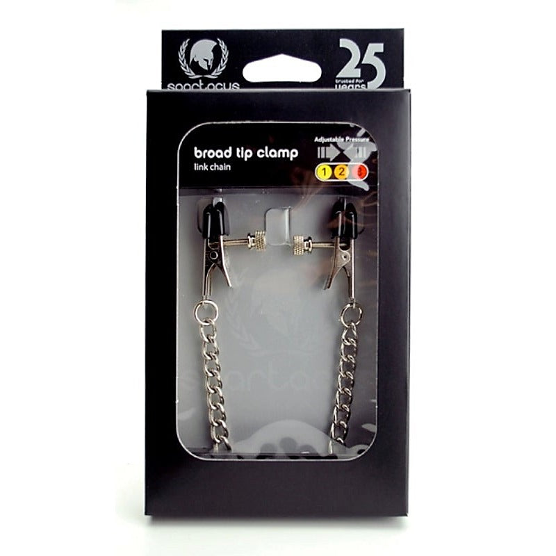 Spartacus Adjustable Broad Tip Nipple Clamps with Link Chain - Nipple and Clit Clamps