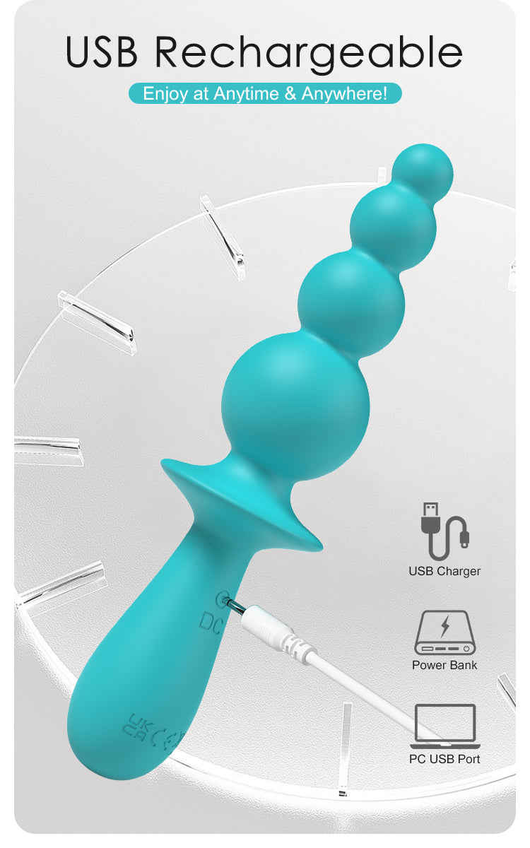 Party Up EVAJANE USB Rechargeable Beaded Vibrator Teal Anal Beads and Balls