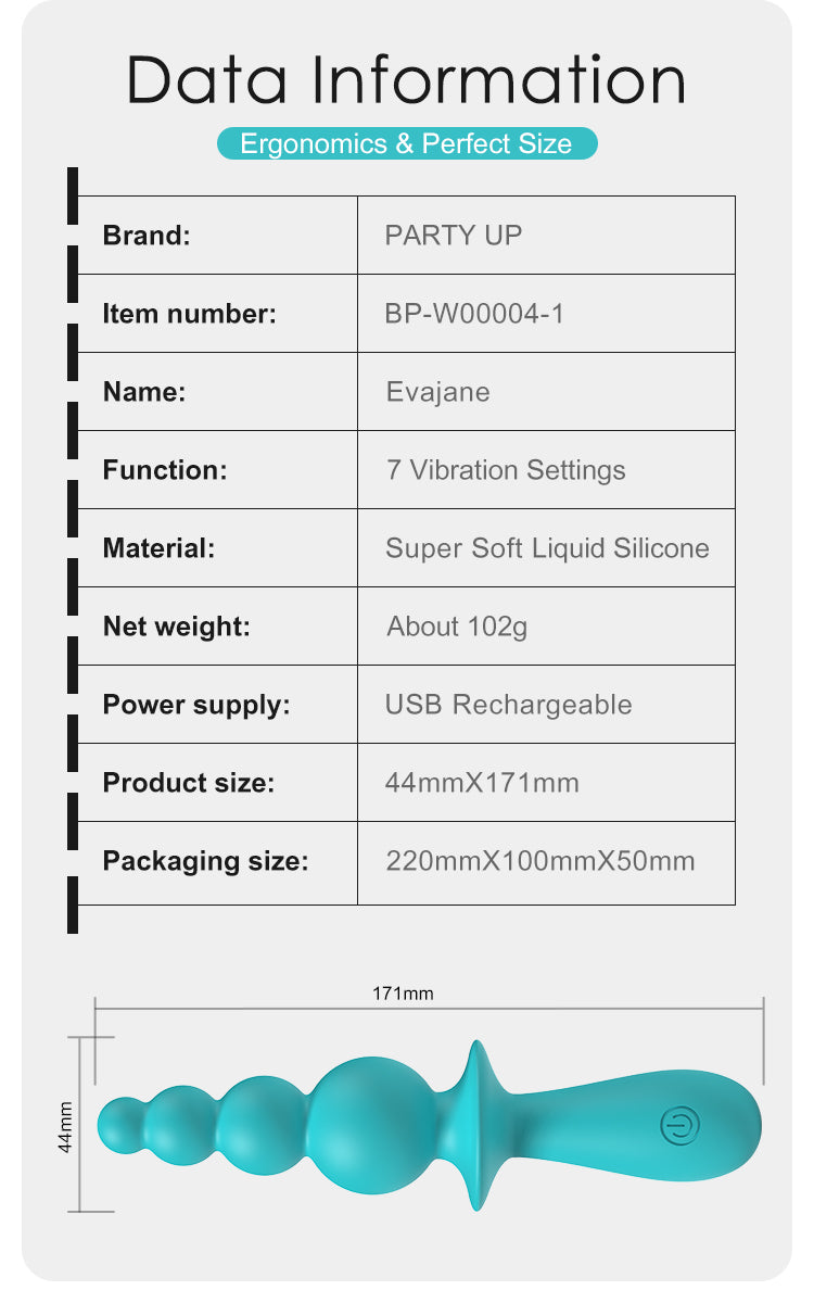 Party Up EVAJANE USB Rechargeable Beaded Vibrator Anal Beads and Balls