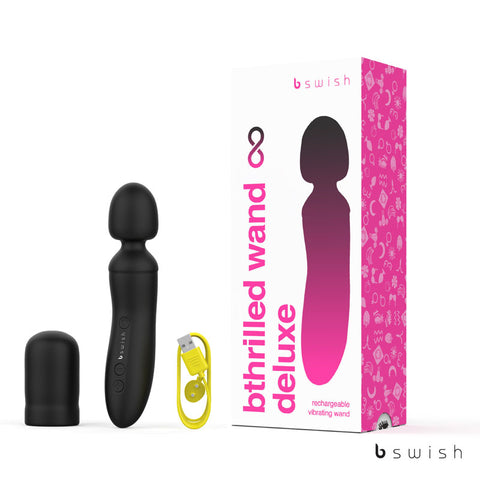B Swish Bthrilled Premium Noir USB Rechargeable Body Wand Massager Black - Body Wands