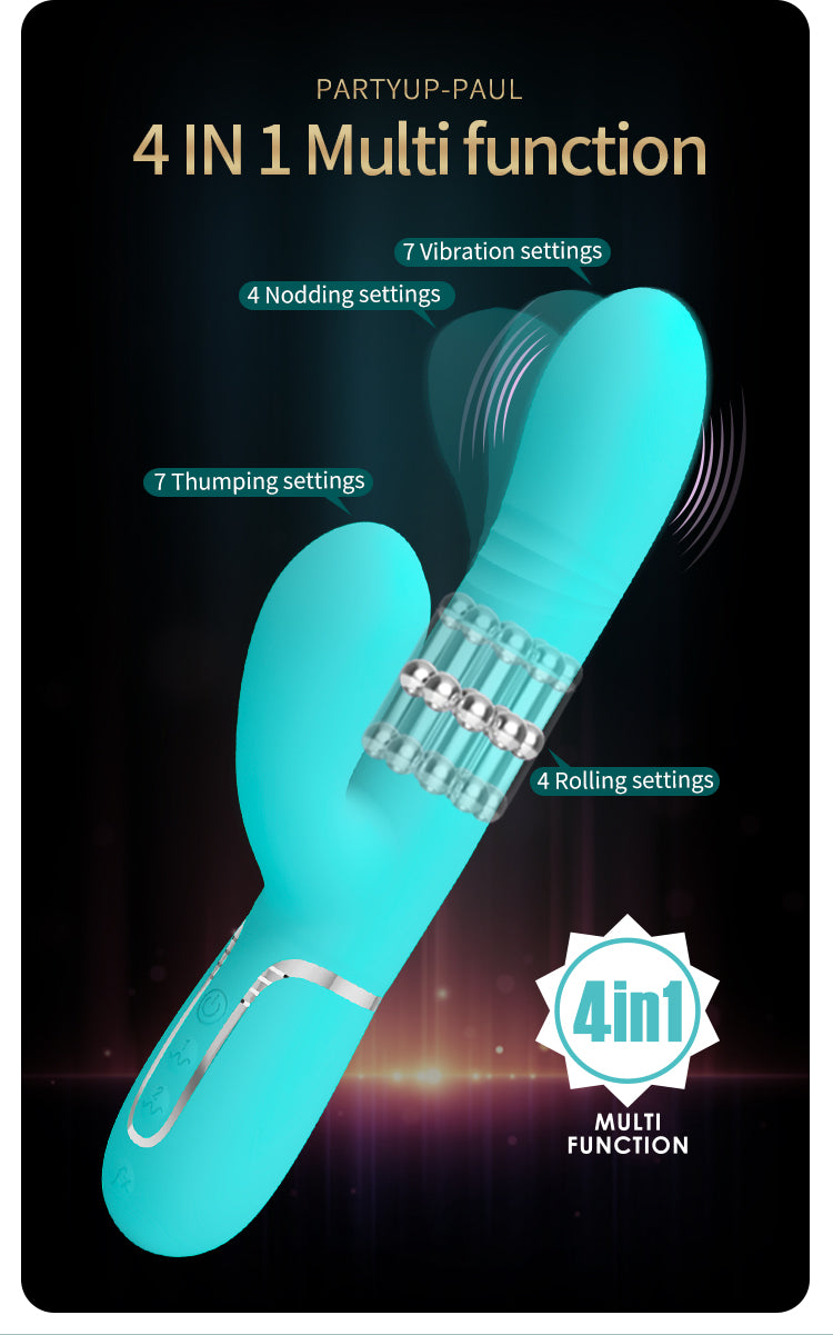 Party Up PAUL Rolling Beads Thrusting Rabbit Vibrator Teal Rabbit Vibrators