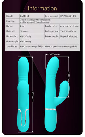 Party Up PAUL Rolling Beads Thrusting Rabbit Vibrator - Rabbit Vibrators