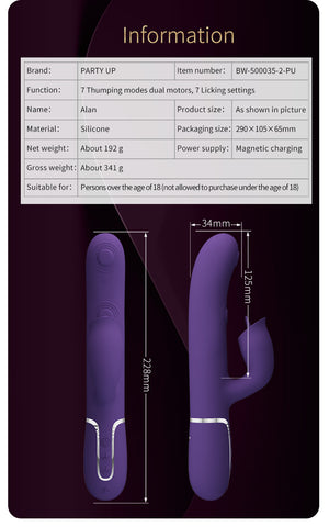 Party Up ALAN Dual Motor Vibrating Rabbit Massager - Rabbit Vibrators