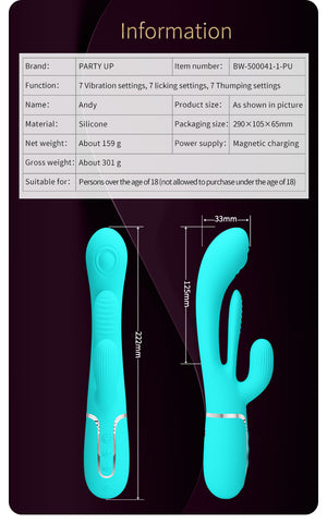 Party Up ANDY Multi Function Rabbit Vibrator With Tip - Rabbit Vibrators