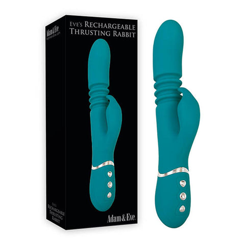 Adam and Eve Eve's USB Rechargeable Thrusting Rabbit Vibrator Green - Rabbit Vibrators
