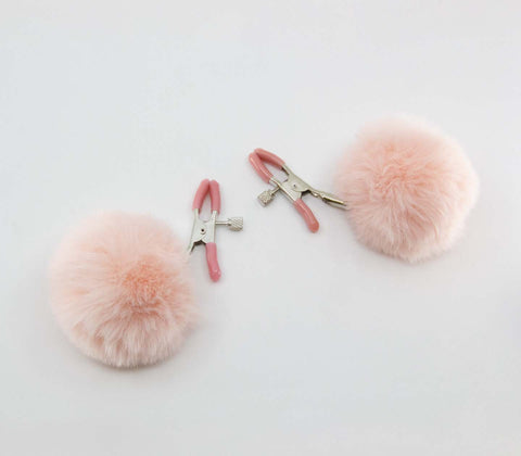 Love In Leather Pom Pom Womens Nipple Clamps - Nipple and Clit Clamps