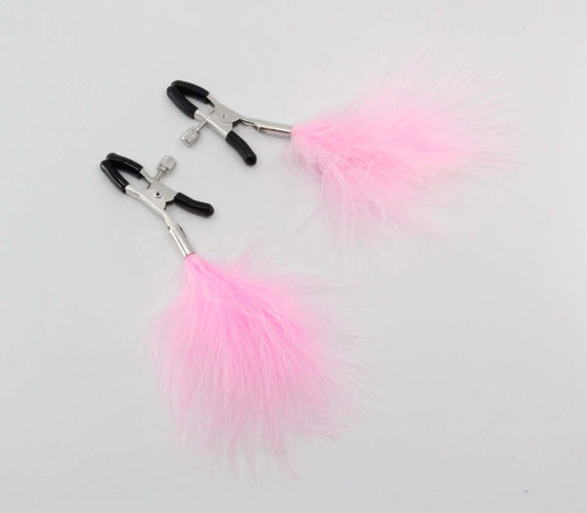 Love In Leather Womens Feather Nipple Clamps Baby Pink Nipple and Clit Clamps