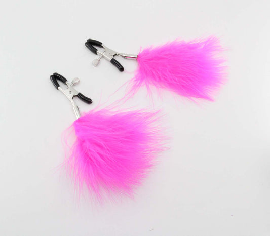 Love In Leather Womens Feather Nipple Clamps Hot Pink Nipple and Clit Clamps