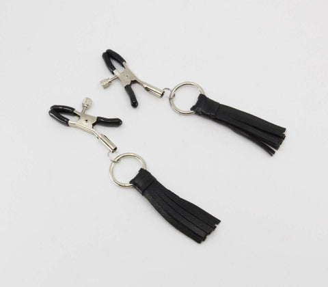 Love In Leather Leather Tassel Nipple Clamps - Nipple and Clit Clamps