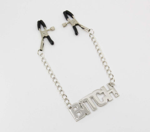 Love In Leather BITCH Words Womens Nipple Clamp - Nipple and Clit Clamps