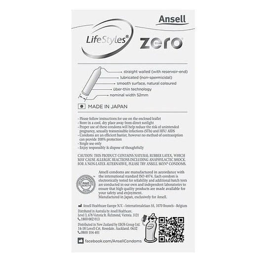Ansell Zero Uber Thin Condoms 8 Pack - With Hang Tab - Condoms