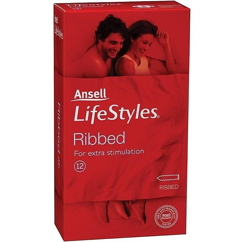 Ansell Lifestyle Ribbed Condoms 12 Pk - Condoms