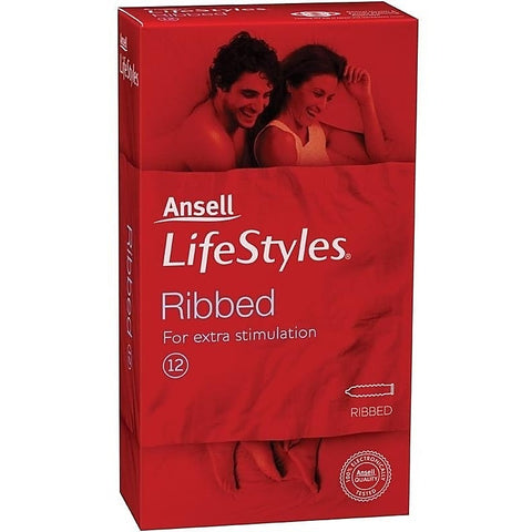Ansell Lifestyle Ribbed Condoms 12 Pk - Condoms