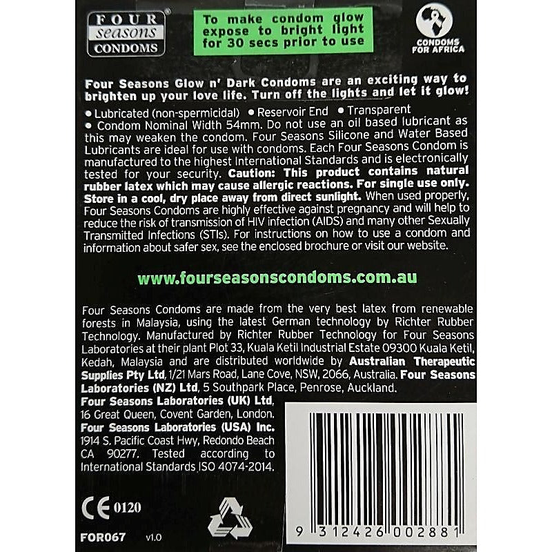 Premium Glow In Dark Condoms by Four Seasons - Condoms