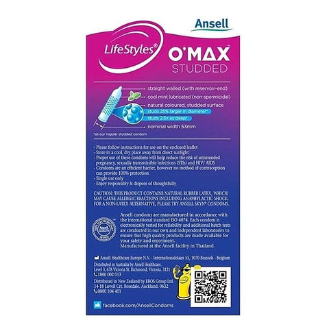 LifeStyles O-Max Condoms 10 Pack by Ansell - Condoms