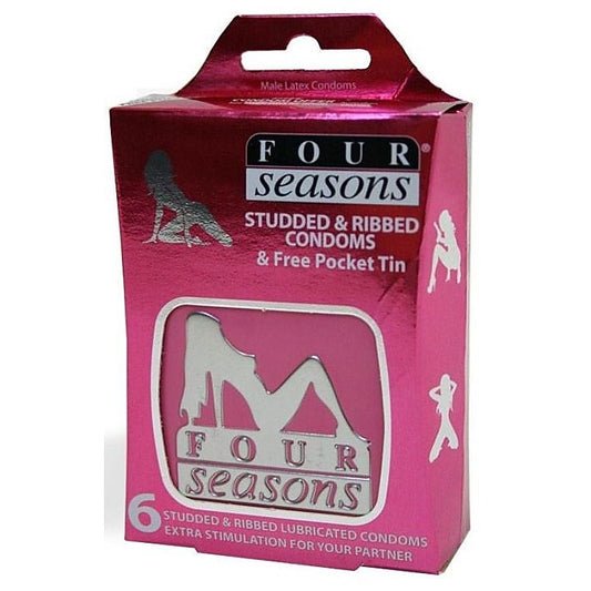 Four Seasons Studded and Ribbed Condoms in Pocket Tin 6 pack - Condoms