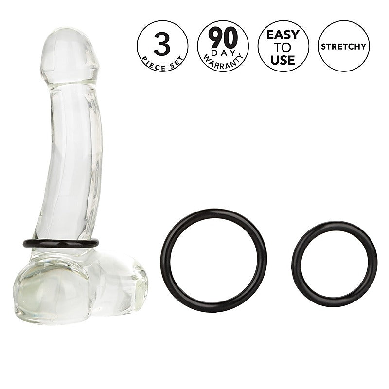 3 Piece Stretchy Men's Tri-Rings Black by California Exotics - Stretchy Cock Rings